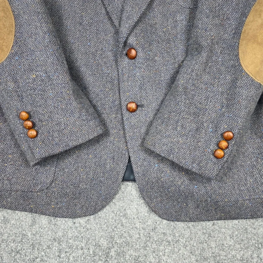 Stafford Blazer Mens 48R Grey‎ Lambswool Donegal Flecked Tweed Elbow Patches USA
